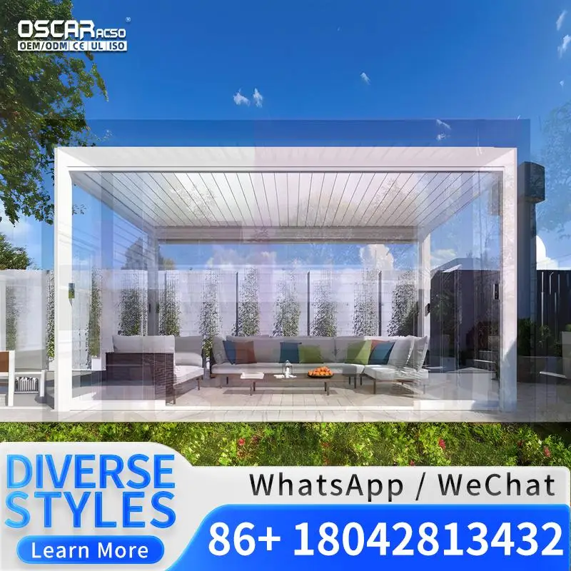10x20 Motorized Aluminum Louvered Roof Waterproof Bioclimatic Structures for Villa Terraces Gardens Steel Greenhouses Pergola