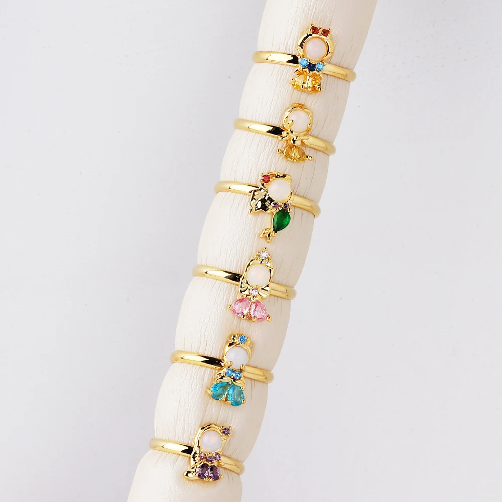 New Multicolor Sweet Cubic Zirconia Crystal Ring Gold Color Plated Women Girls Bague Jewelry