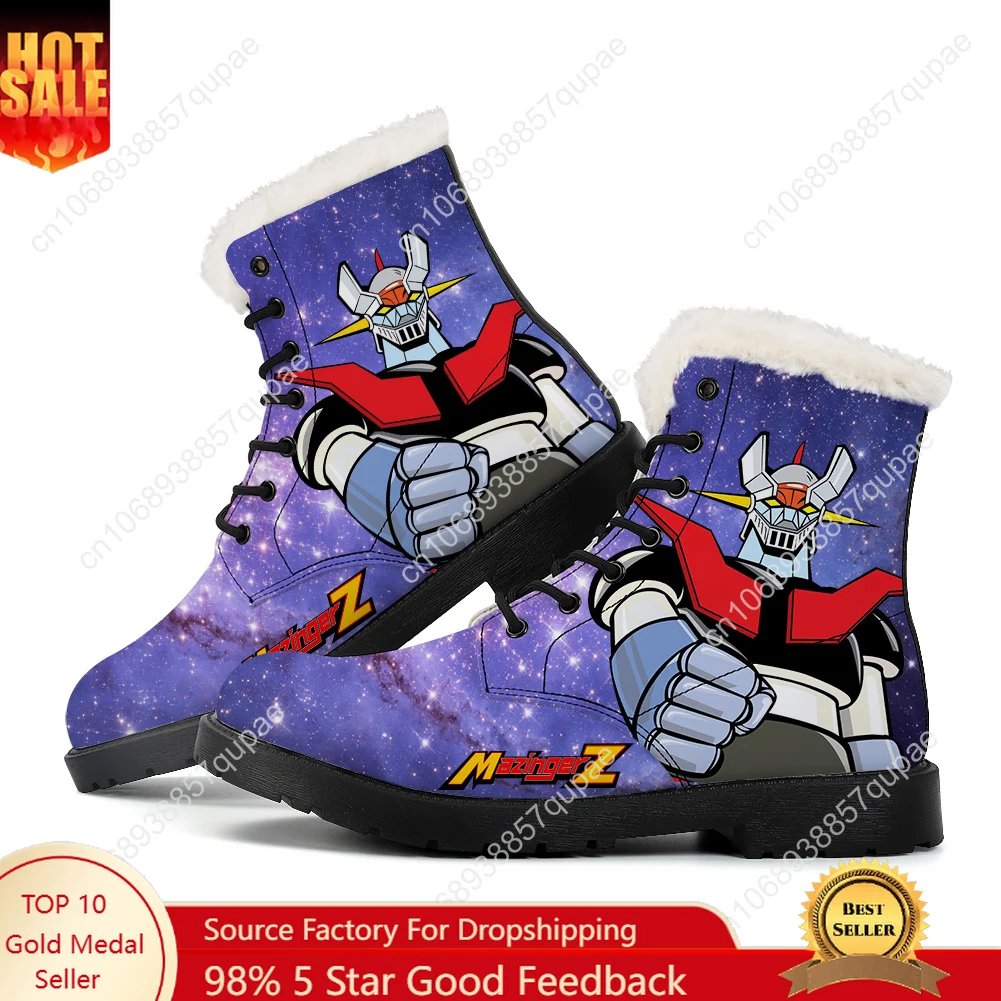 

Mazinger Z Plush Boots Cartoon Anime Men Women Teenager Casual Shoes Outdoor Keep Warm Footwear High Quality Couple Custom Shoe