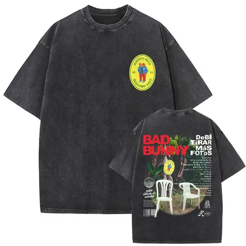 Imagen 2 del producto Camisetas con gráficos de portada de álbum de música Bad Bunny de rapero Vintage lavada, camiseta Retro de gran tamaño de Hip Hop para hombre, camiseta de tendencia de moda para hombre