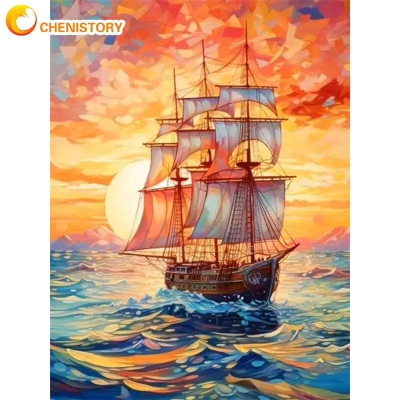 

CHENISTORY 40x50cm Painting By Numbers For Handiwork On Canvas Sailboat Seascape Painting Number Adults Crafts Wall Art Diy Gift