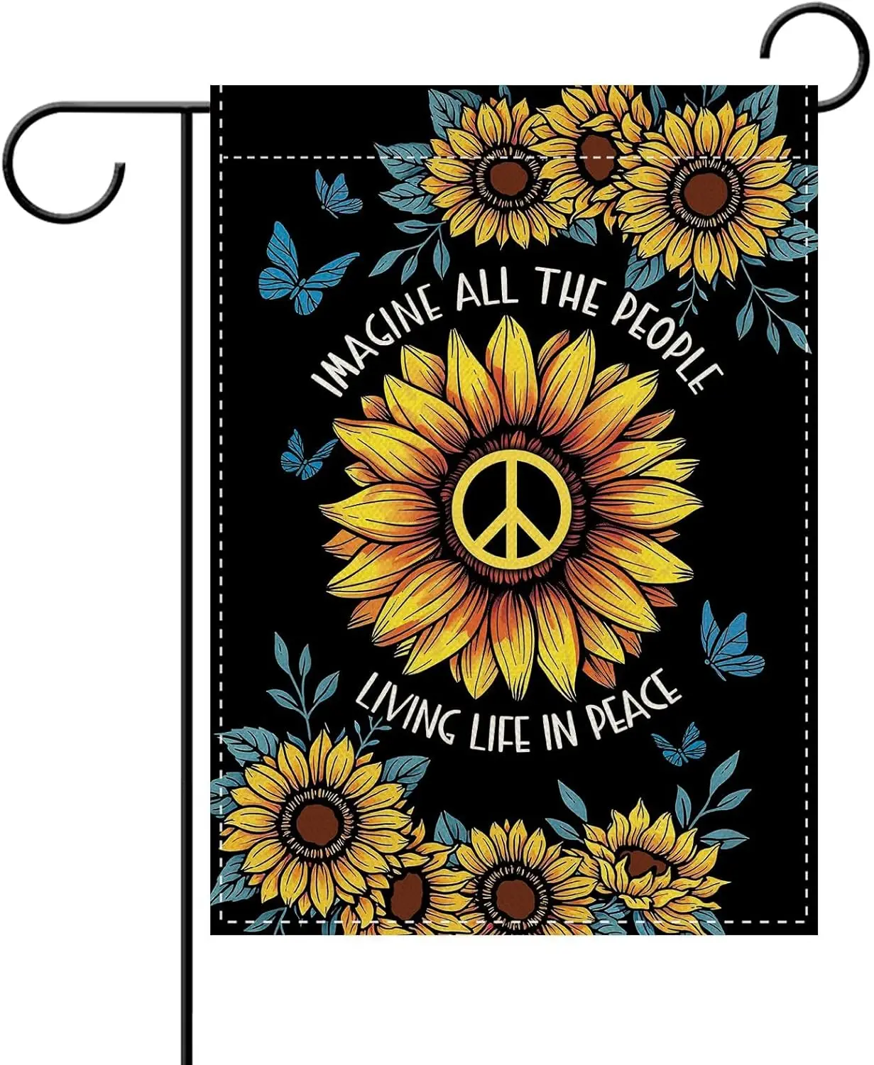 Dyrenson Imagine All The People Living Life in Peace Sunflower Garden Flag, Inspirational Peaceful Equality Yard Outside Hom jjp