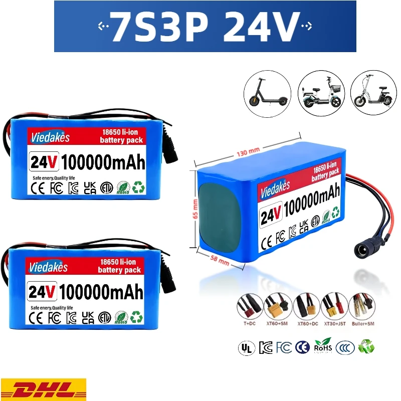 

7S3P 18650 Lithium Battery 24V 100Ah, Durable Power for Wheelchair Electric Scooter Toy Car, with charger quality assurance