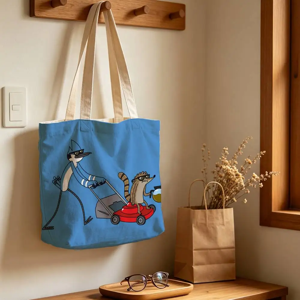 Regular Show Printed Canvas Shoulder Tote Bag for School Work and Commute