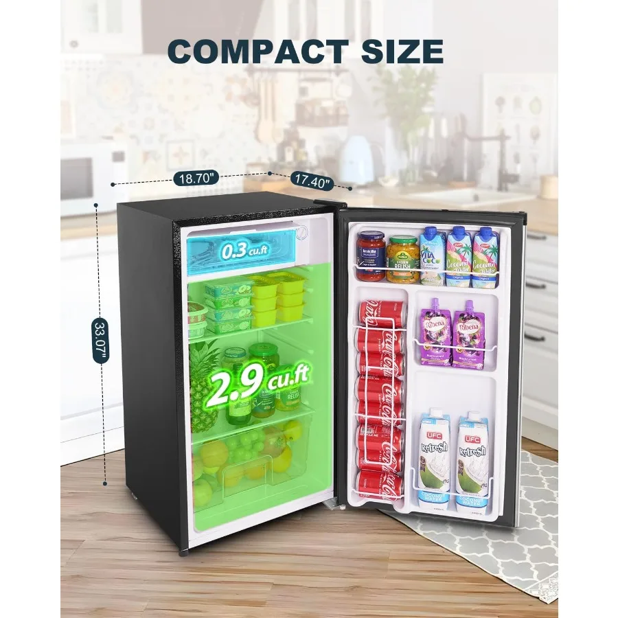 3.2 Cu.Ft Mini Fridge with Freezer Single Door Mini Fridge Dorm Fridge Adjustable Thermostat Mini Refrigerator for Dorm Office