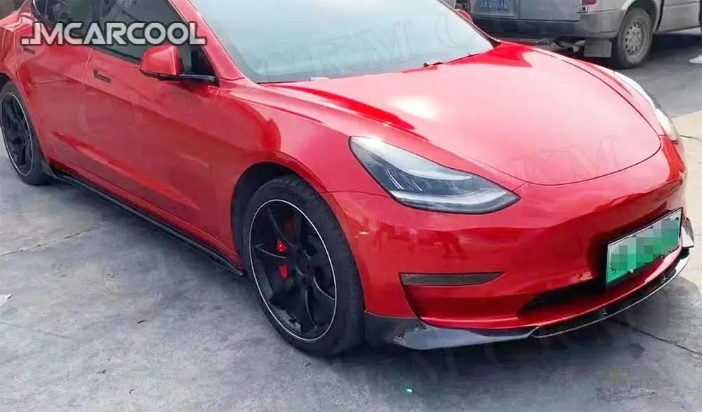 

JMCARCOOL Carbon Fiber Front Bumper Lip Chin Spoiler For Tesla Model 3 2019 2020 2021 Auto Car Decoration Facelift Accessories