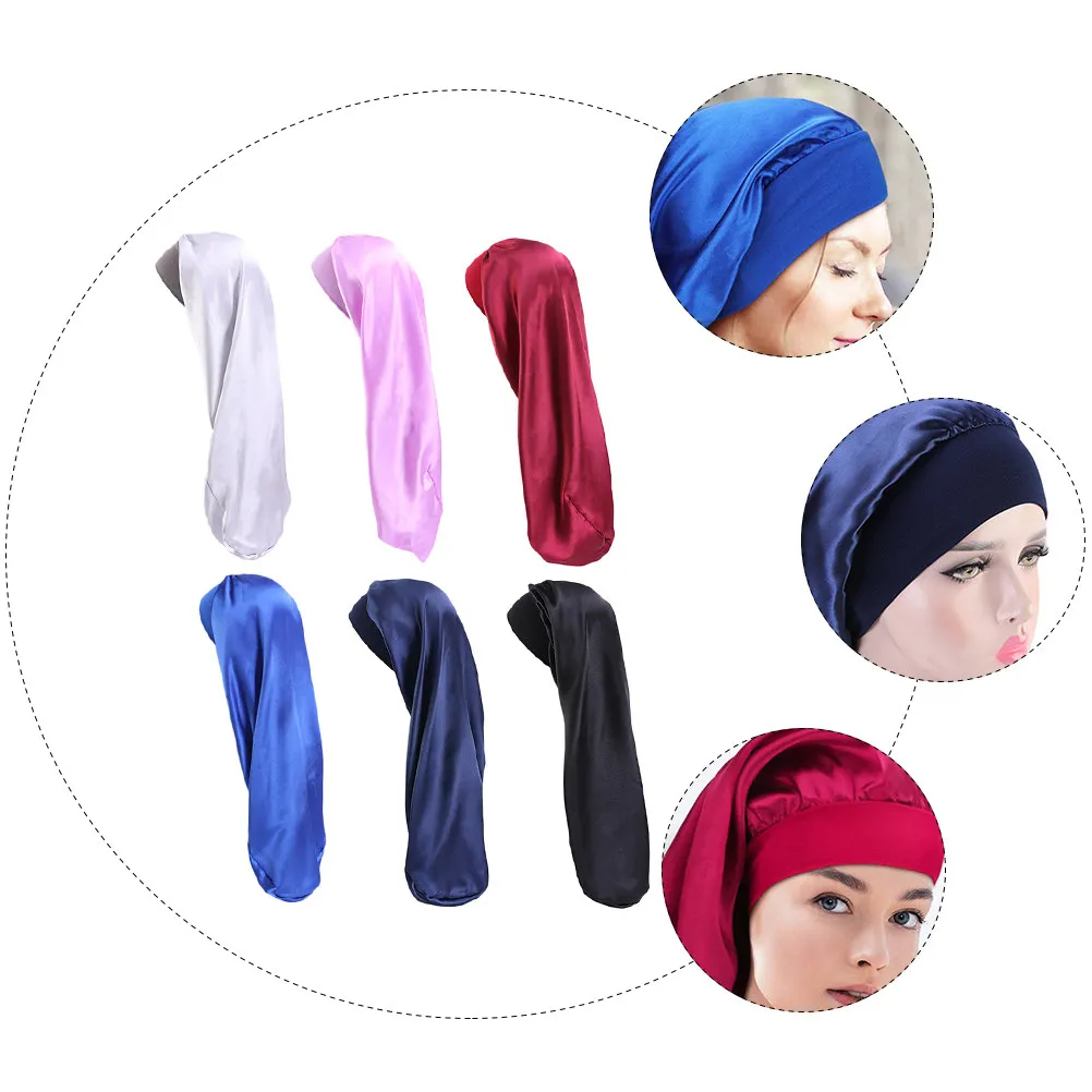 

Набор из 6 эластичных атласных шапочек для сна, повязки для длинных волос, дышащие, удобные, прочные, для защиты волос, для женщин, для ночного сна