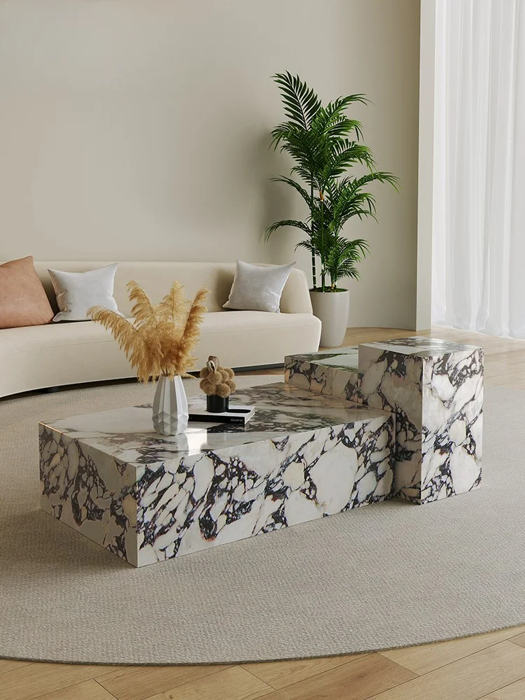 Modern simple terrazzo rock slab coffee table combination light luxury small apartment living room minimalist corner table