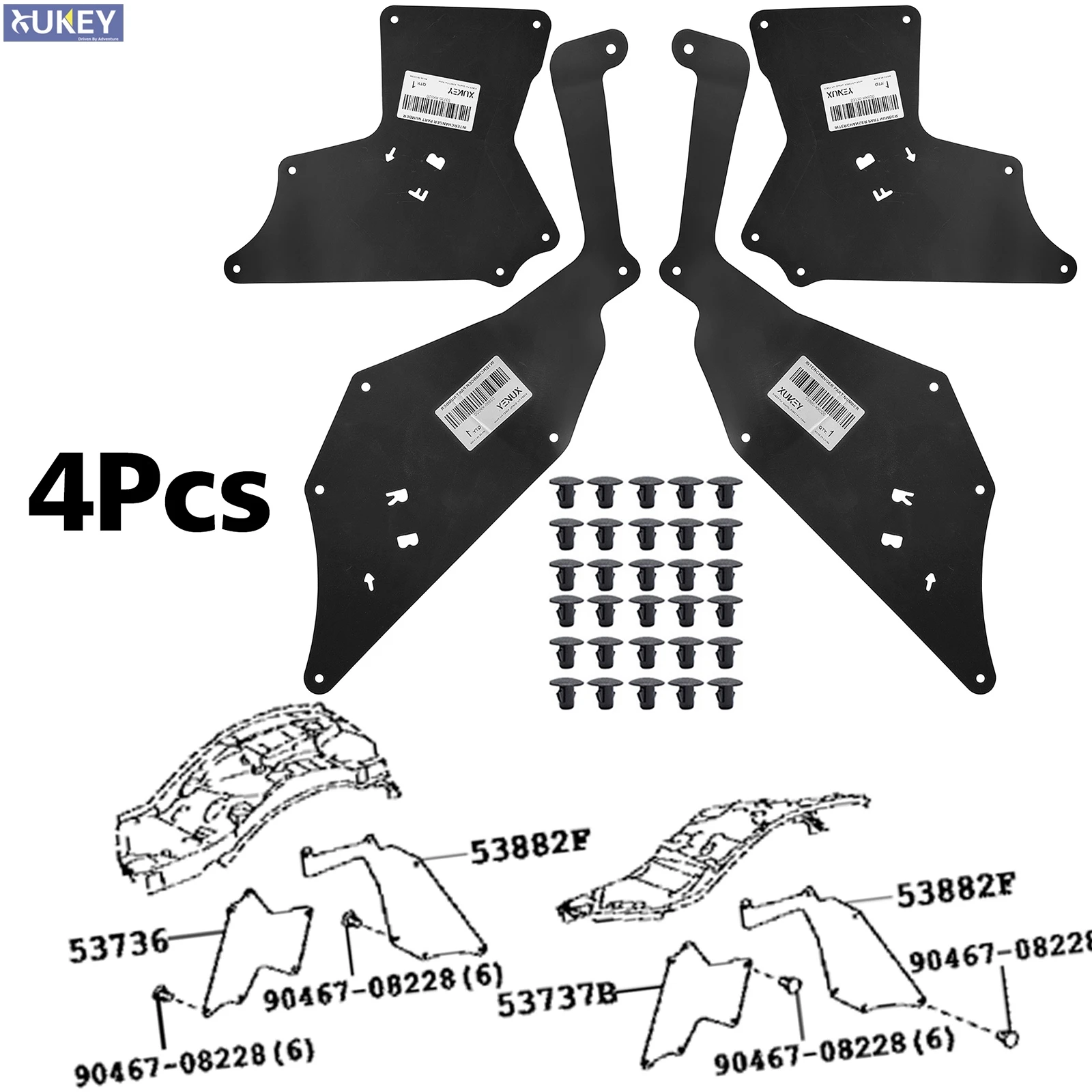 Protector frontal contra salpicaduras para Toyota Hilux Fortuner, 4 piezas, 2015-2024, forro de guardabarros, delantal, sello, 53883-04020, 53735-04070, N150, N160