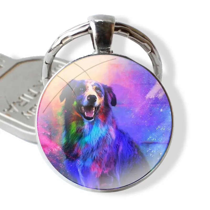 Keychain Handmade Glass Cabochon Key Ring Holder Pendant Key Chains Animal Bernese Mountain Dog