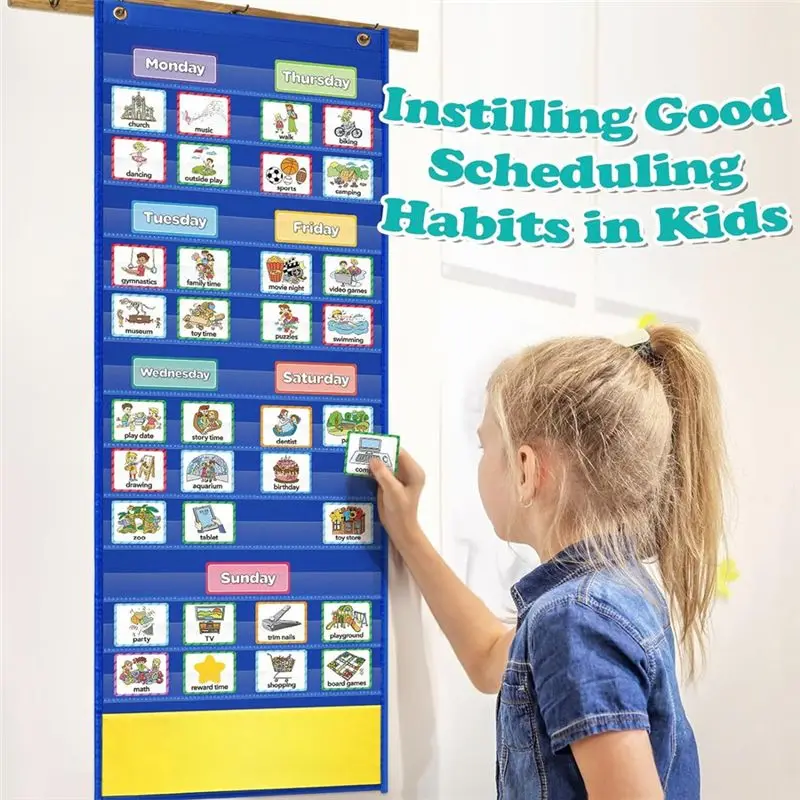 LICE-Routine Pocket Chart Educate Game Removable Feeling Chart Kids Visual Schedule Desktop Tabletop Preschool Kindergarten