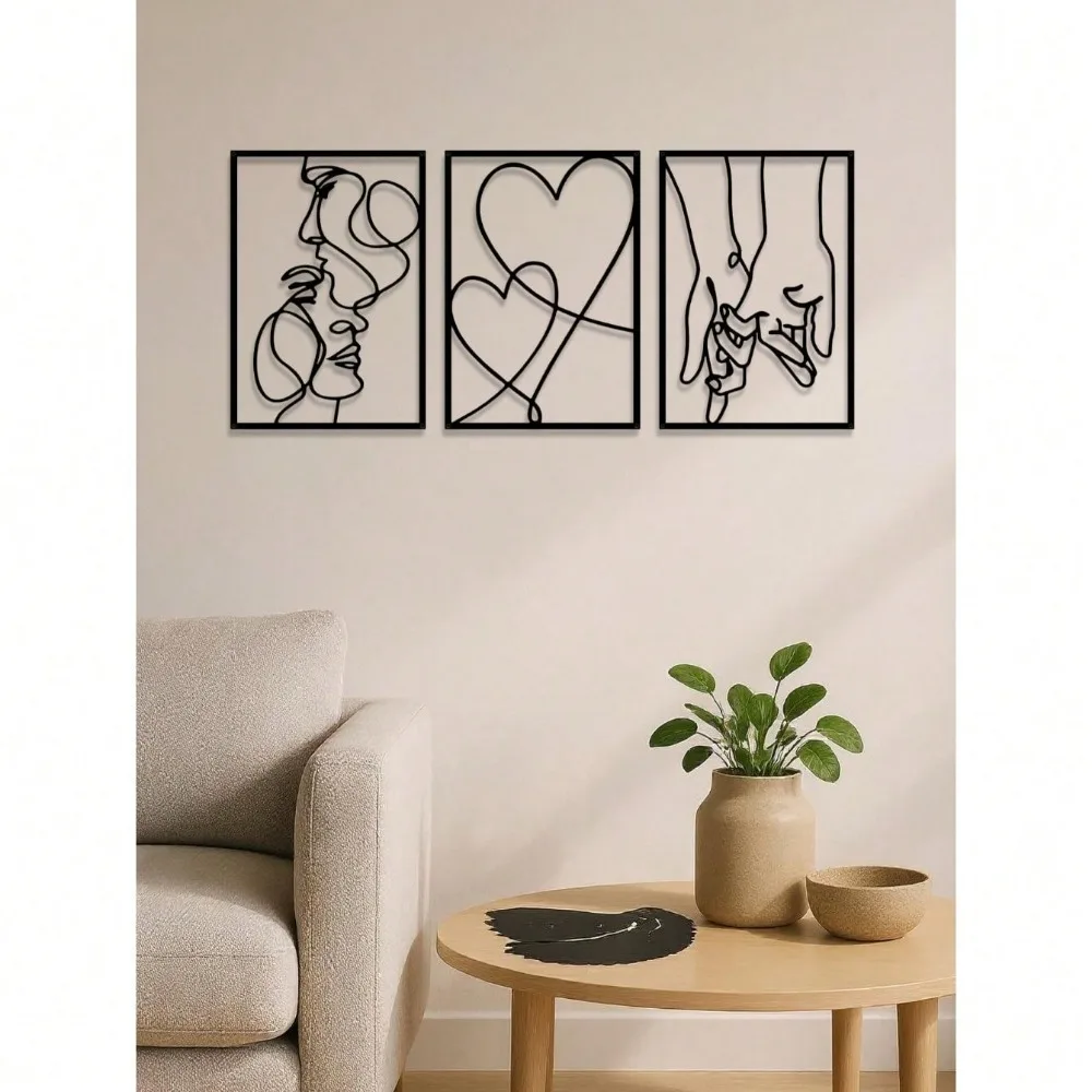 Juego de escultura de pared de metal romántica de 3 piezas – Diseño de silueta de pareja/amor – Halloween, regalo de Navidad