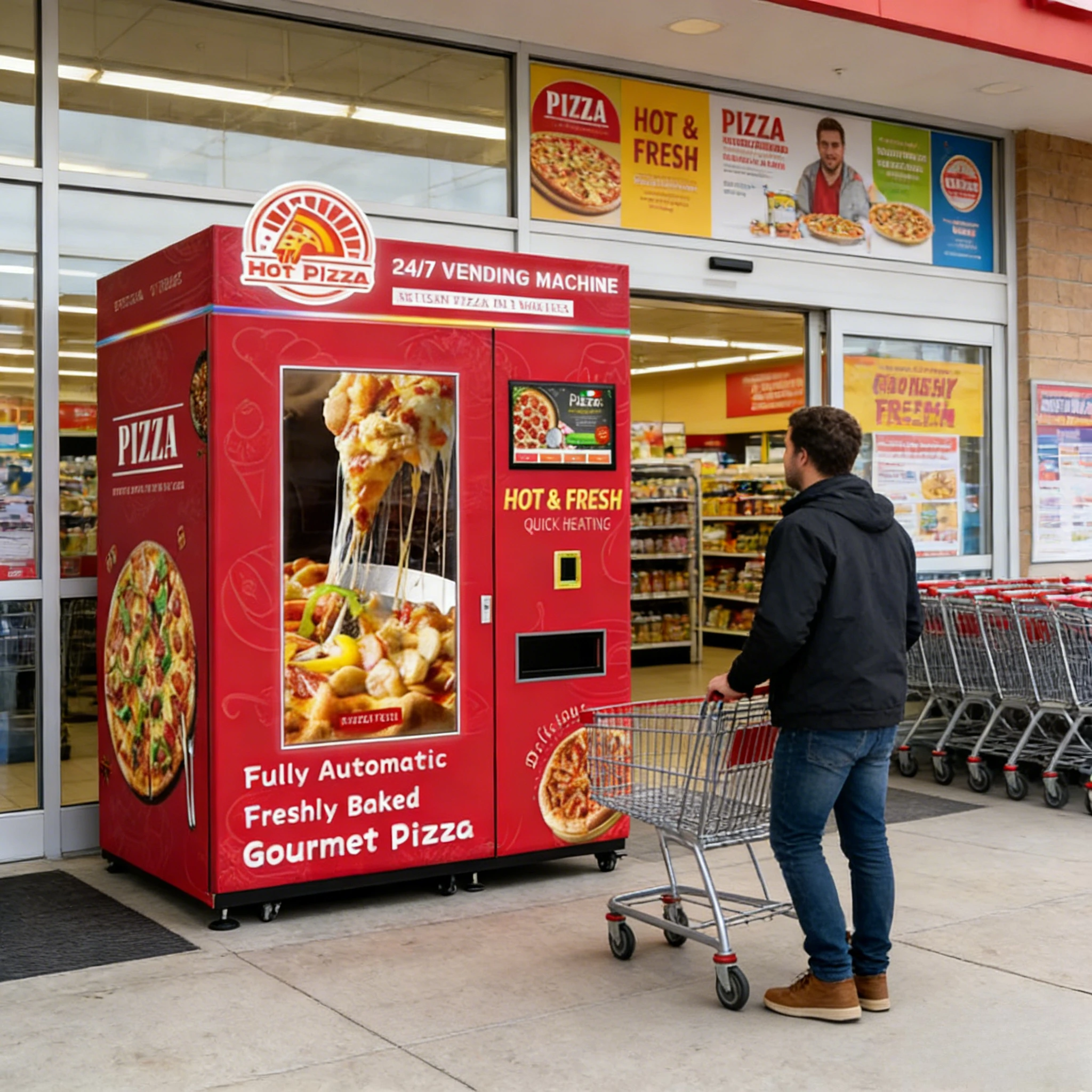 Customized Pizza Vending Machine Self Service Business Compact Design Easy Move Campus