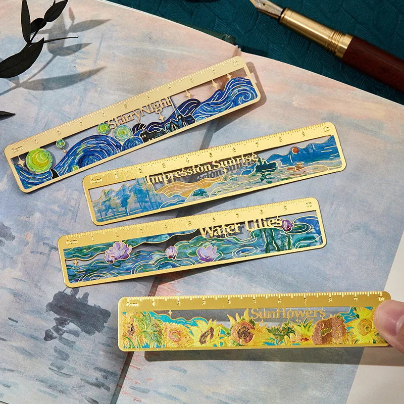 Фотография, масляная живопись, полые закладки, Подсолнух, металлическая линейка, измерительные инструменты для рисования, студенческие канцелярские принадлежности 2024