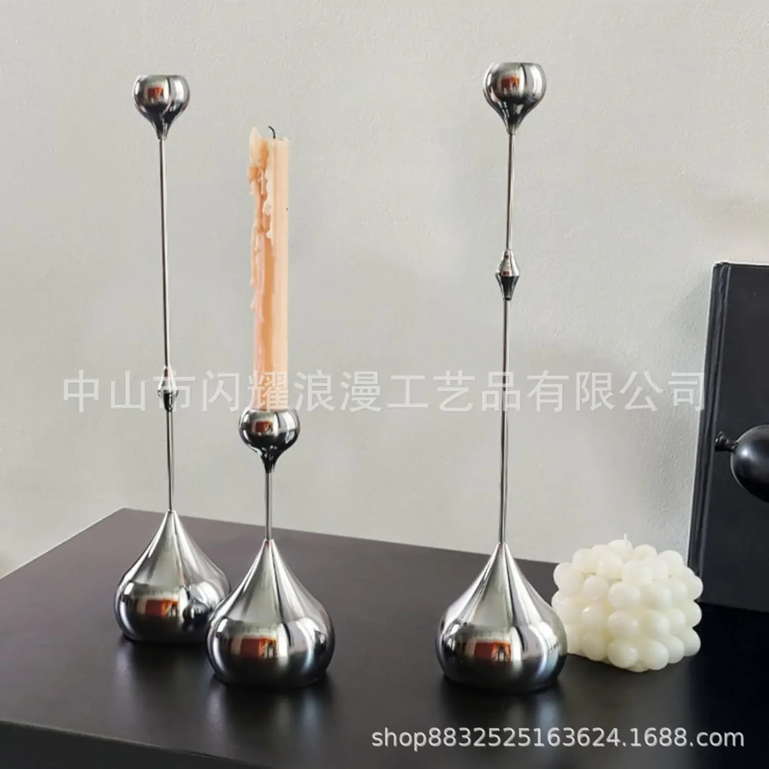 DSA electroplated wrought iron candle holder water drop three-piece set light luxury home dining table handicraft ornament