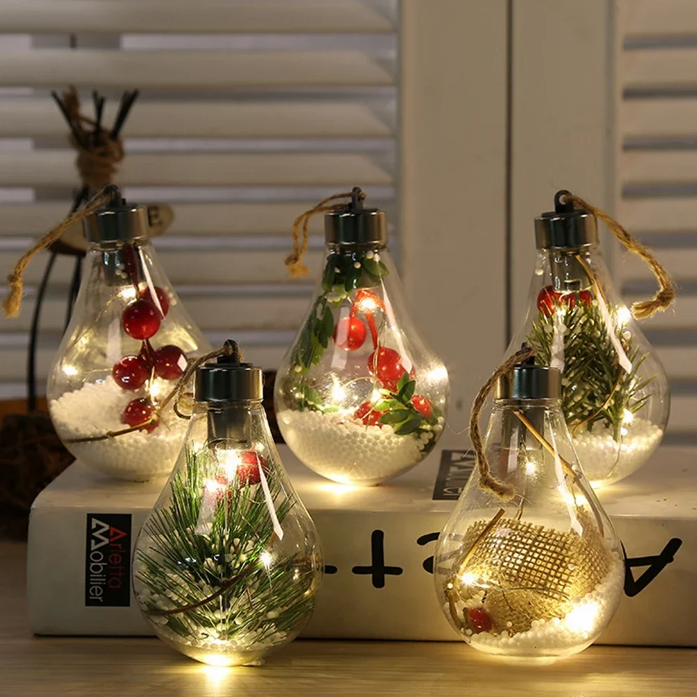 LED Christmas Ball Lights Transparent Christmas Ornament Lamp Bulb For Home Party Decoration Pendant Kid Adult Festival Gifts