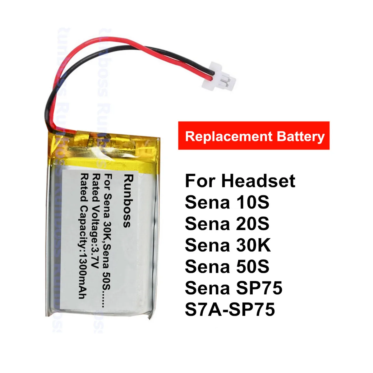 3.7V 1300mAh Lithium-ion Polymer Battery For Sena 10S,20S,50S, Sena 50R 30K Motorcycle Bluetooth Headset, Helmet Intercom
