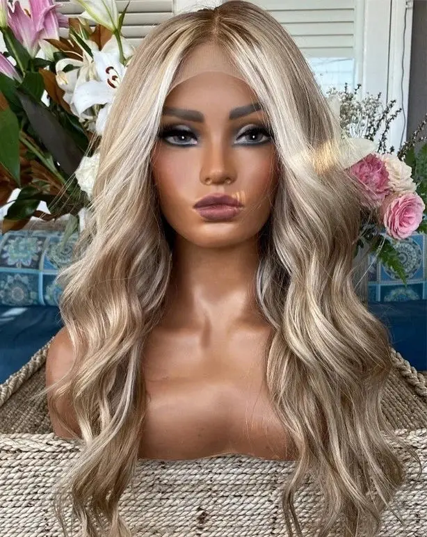 

Light Blonde Synthetic Lace Front Wigs Body Wave Lace Top Wigs For Women Pre Plucked Natural Hairline High Density Lace Wigs