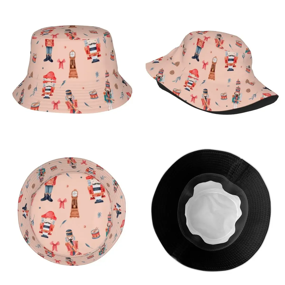 Sombreros de cubo de Navidad y Año Nuevo para mujer, Cascanueces rosa, protección UV informal para acampar, sombreros de pesca