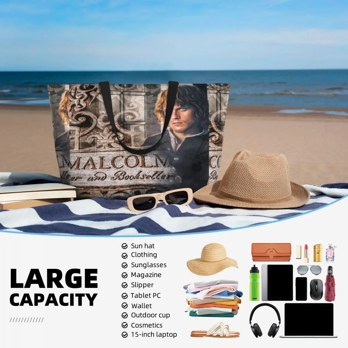 Bolsa de viaje de playa para impresora y librero, bolso de mano personalizable, compras deportivas, regalo de cumpleaños, patrón multiestilo