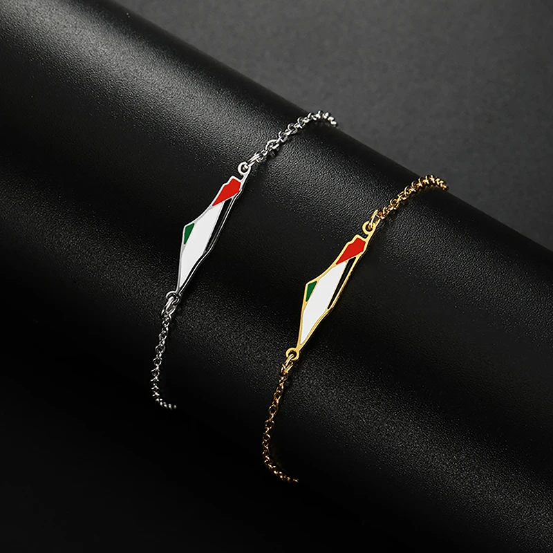 Drip Oil Map Shape Stainless Steel Bracelet Double Chain Colorful Enamel Jewelry