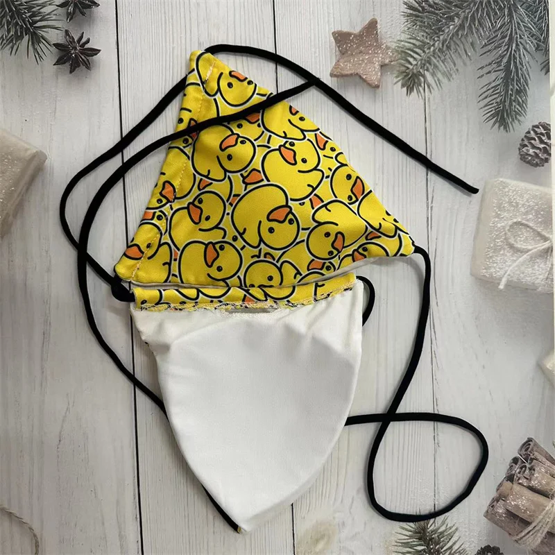 Funny little yellow duck print bikini suit women\'s swimwear new sexy swimwear lace-up bikini panties backless swimsuit Biquini