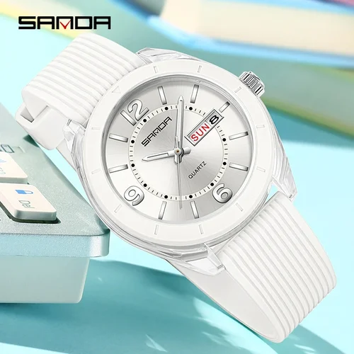 Imagen 2 del producto Marca SANDA, reloj de cuarzo para mujer, resistente al agua, fecha automática, semana, elegante reloj de pulsera de lujo para mujer, relojes analógicos impermeables para mujer