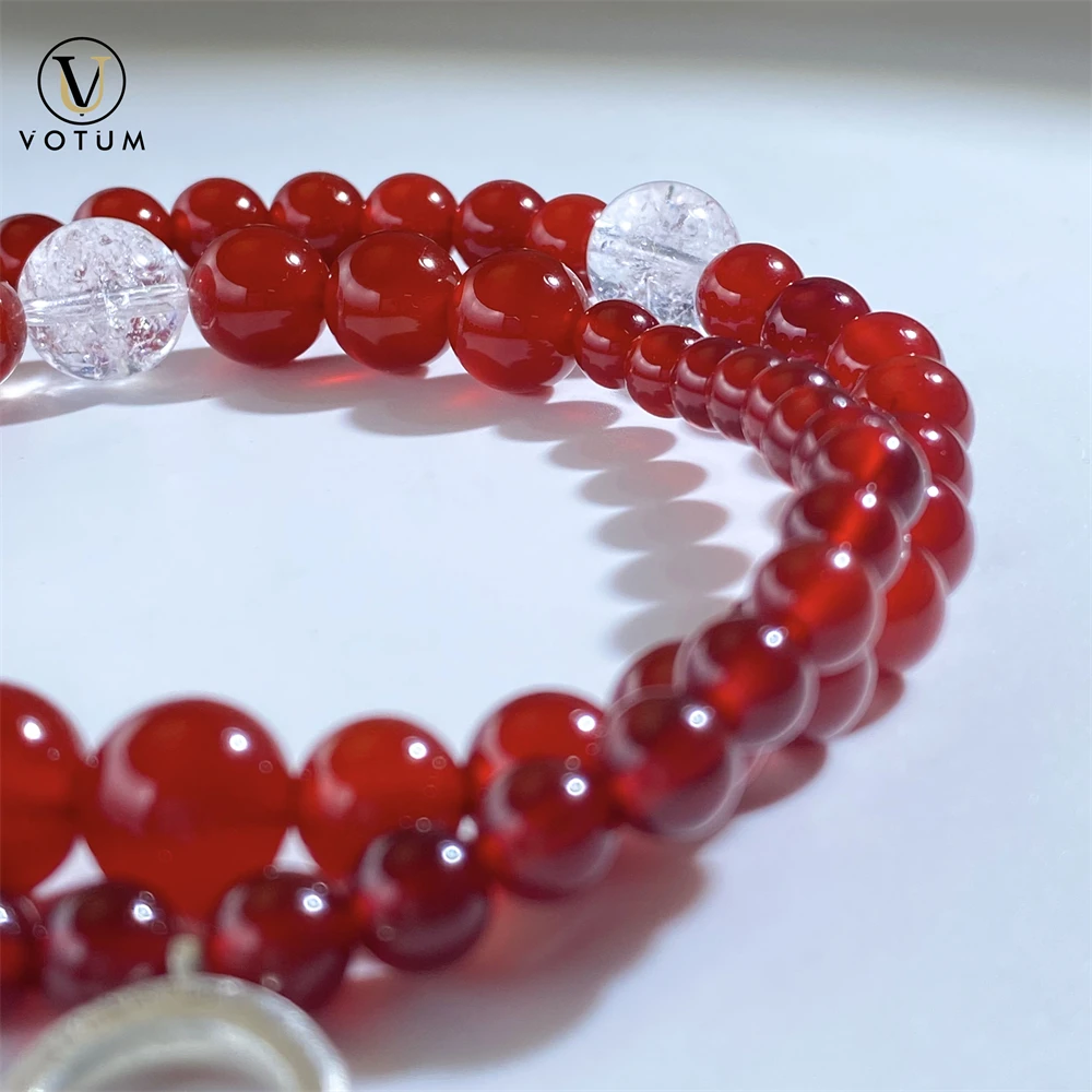 Votum-pulsera de cuentas de azeztulita de ágata roja Natural para mujer, piedra curativa de Chakra, abalorio de Halo de plata 925, regalo de joyería fina personalizado
