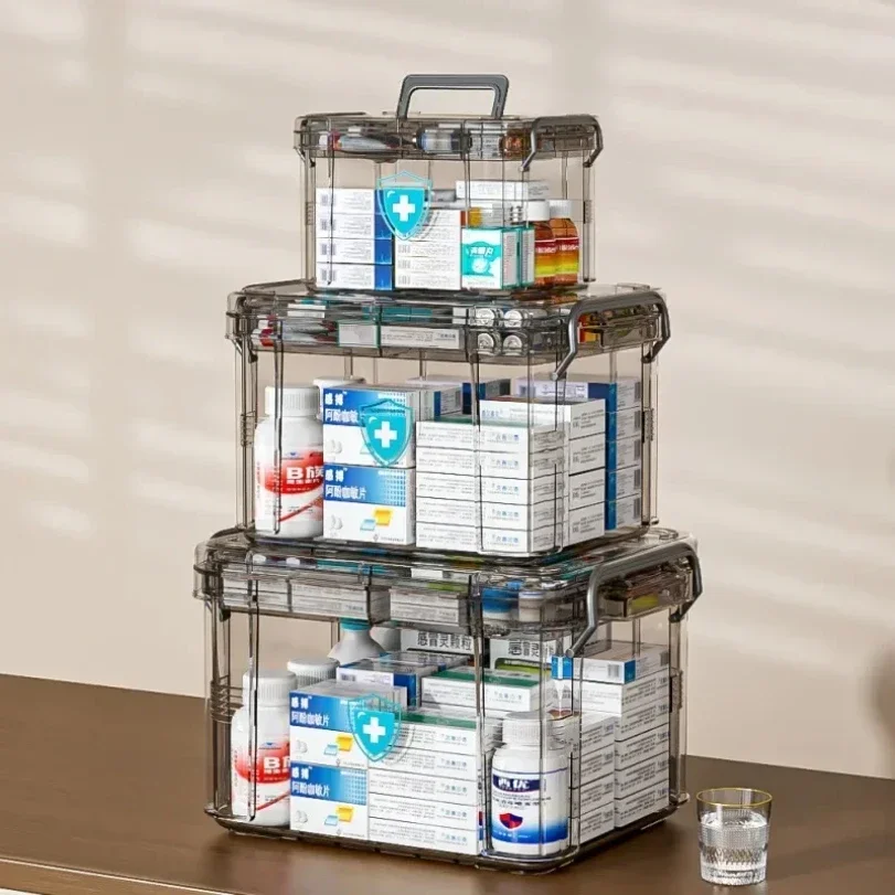 With Rectangular Lid, Transparent Waterproof Medicine and First Aid Storage Box - Double-Layer PP Plastic Medicine Box for Emerg