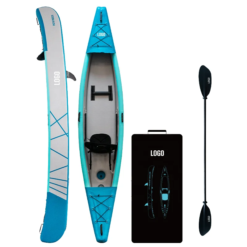 Single Person Foldable Drop Stitch Inflatable Fishing Kayak Lightweight Portable Canoe For Lake Sea Outdoor Kayaking