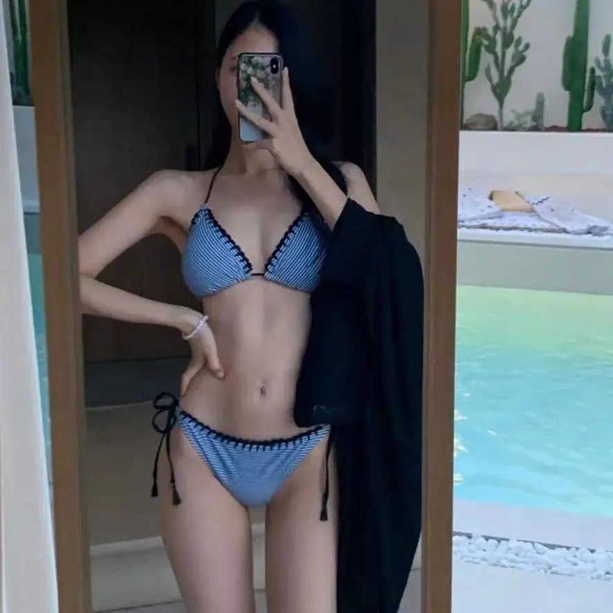 セクシーなレースアップハンギングネックタイ女性背中の開いたハイウエストプリント水着ビキニスリムフィットツーピースセット新しい水着女性