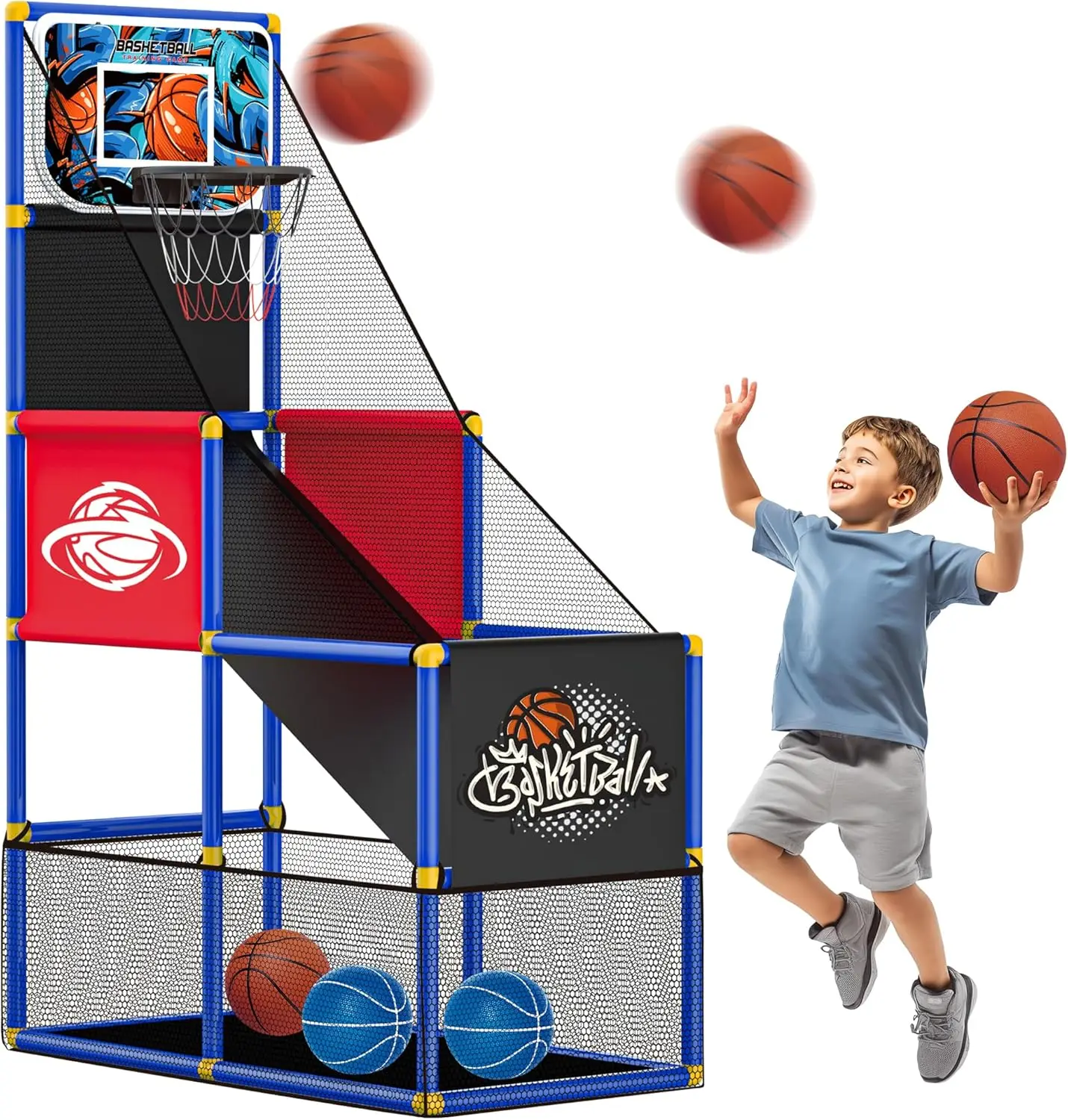 

Kids Basketball Hoop with 4 Balls, Indoor Outdoor Game for Toddlers Ages 3-8, Carnival Sports Toy Gift