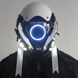 Cyberpunk Mask Cosplay for Men LED Round Lights Cosplay Halloween Fitness Party Music Festival Accessories