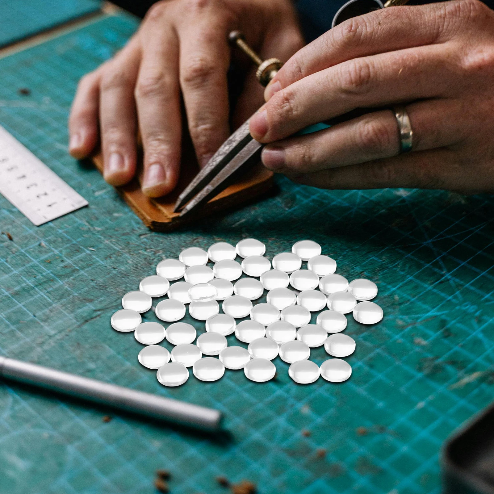 

50pcs Clear For Making Flatback Diy Crafts Embossed Pendants Rings Necklaces Glass Dome Beads Cabochons Set Jewelry Findings