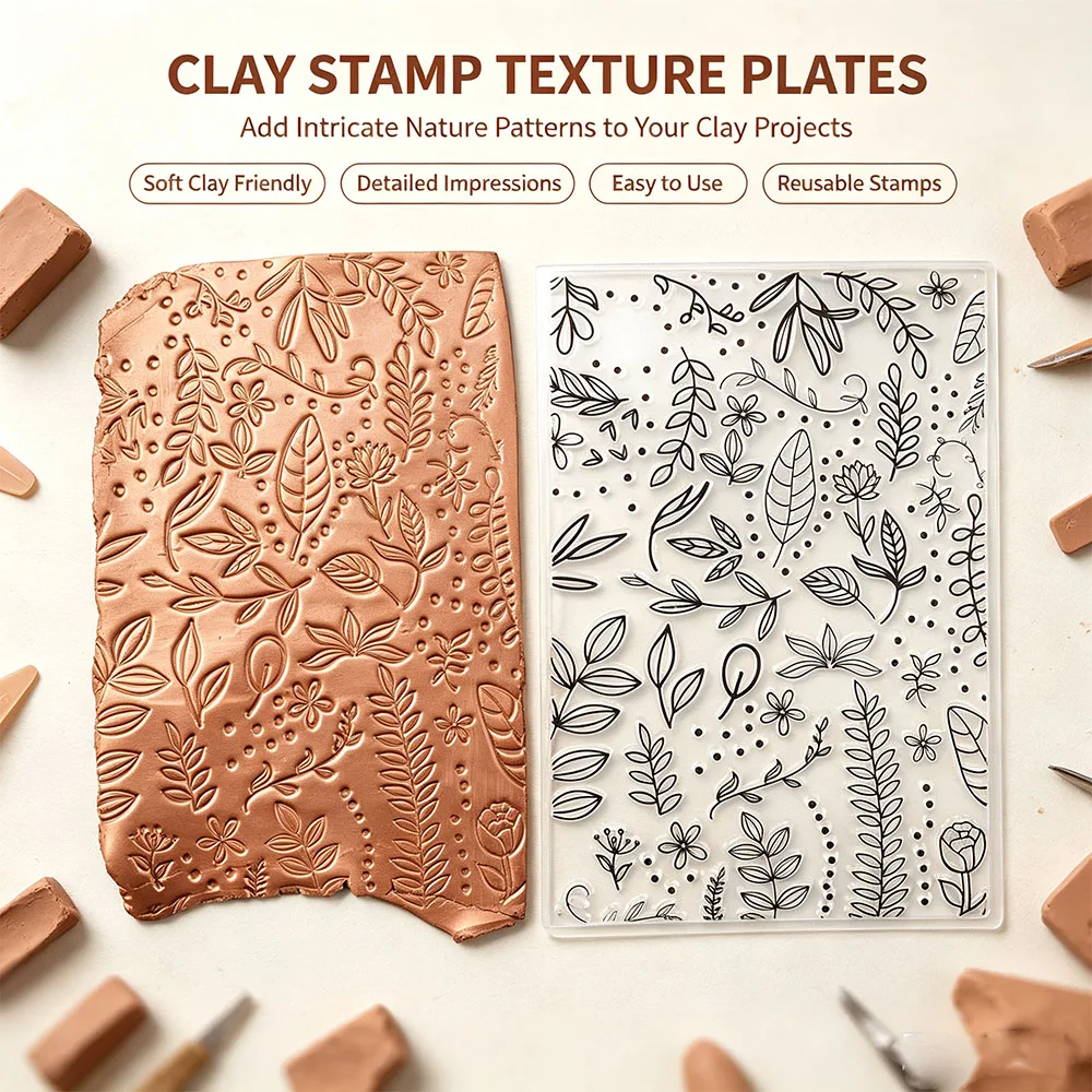 Polymer Clay Stamp Sheets Flower Leaf Pattern Texture DIY Individual Design Embossing Mat Earring Clay Cutter Pottery Tools