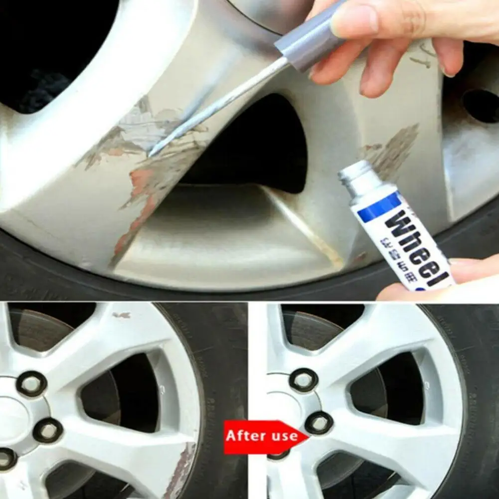 

New 1pc 12ml Silver Black Alloy Wheel Up Pen Repair With Paint Scratch Brush Hub Wheel Spray Scratch Curbing Paint Maker B7H8