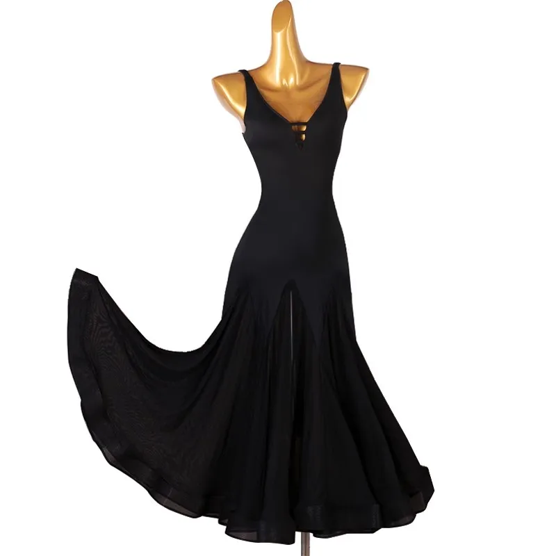 Black Sexy Ballroom Dance Dress National Standard V-neck Women Performance Modern Tango Costumes Big Swing Waltz Wear Clothes