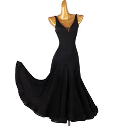 Abito da ballo da sala Sexy nero Standard nazionale con scollo a v da donna Performance costumi da Tango moderni Big Swing Waltz Wear Clothes