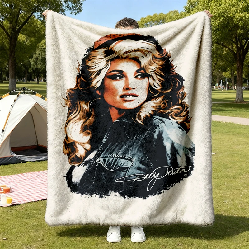 Dolly Parton Signature Vintage Graphic Flannel Throw, Retro Country Music Cozy Blanket, Dollywood Warm Blanket