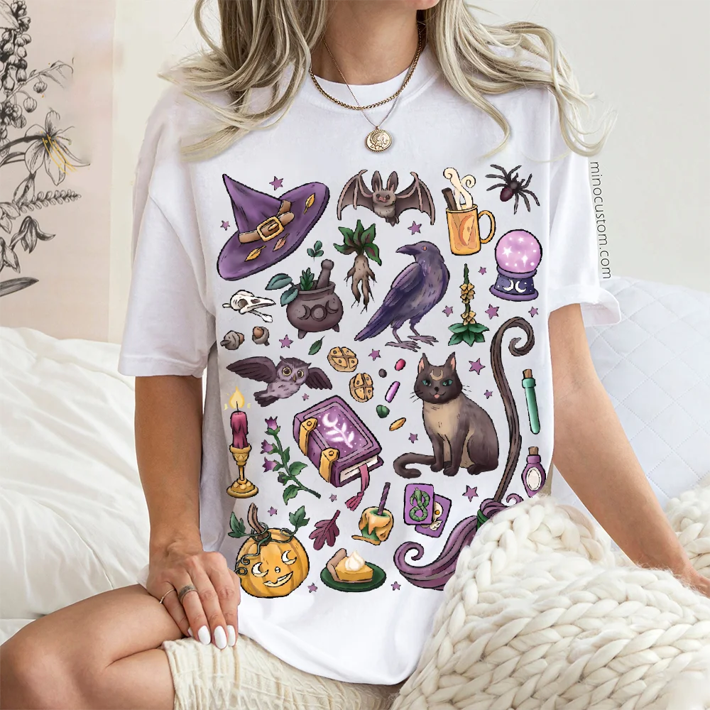 

Oversized Women T-shirt Cotton High Quality Horror Gothic Kitten Witch Print Tee Y2K Goth Top for Women Alien Stage Fashion