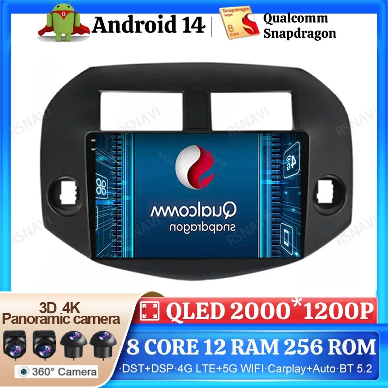 Android 14 Car Radio For Toyota RAV4 RAV 4 2005-2013 Head Unit Stereo 2 DIN Multimedia Navigation Wireless Carplay Auto DSP BT