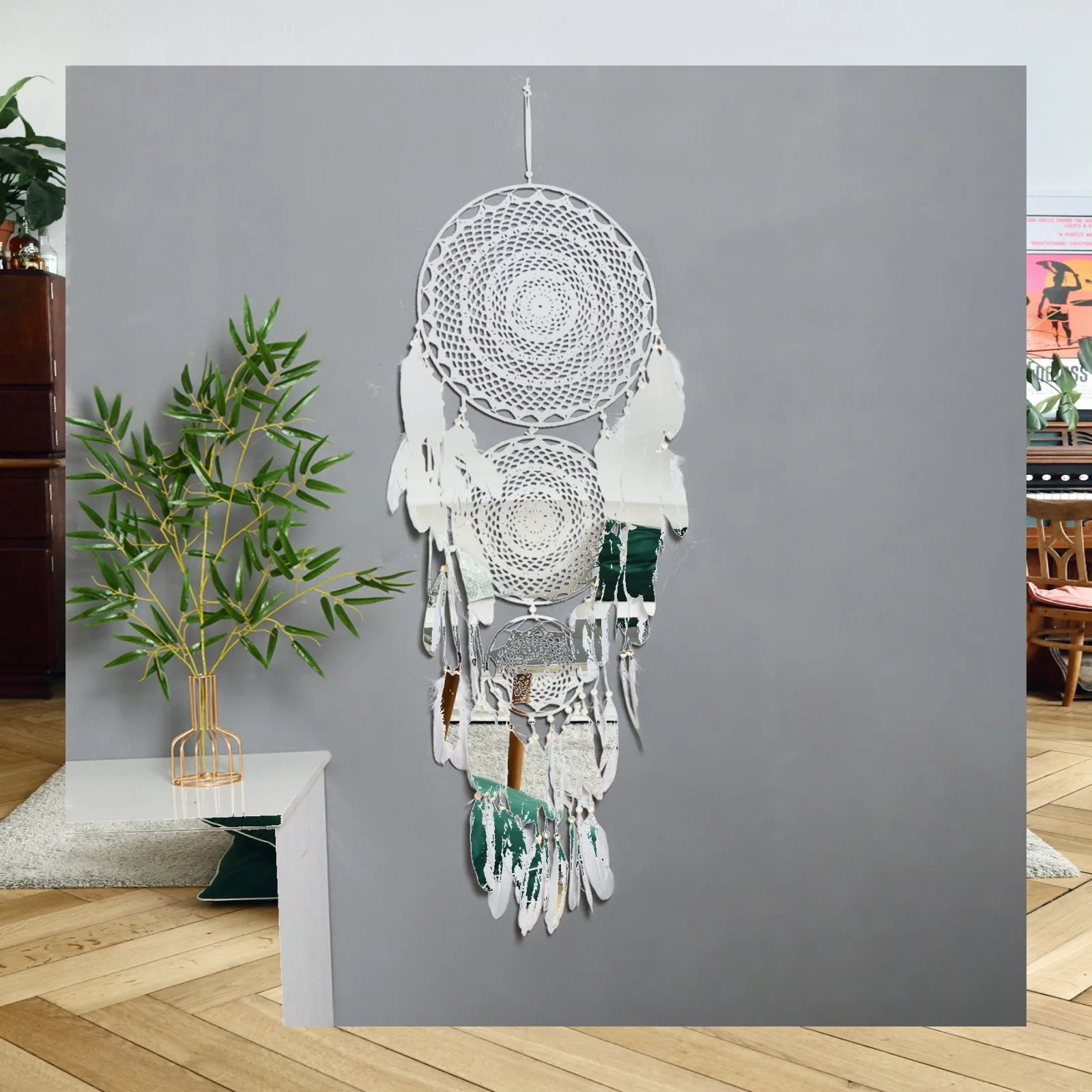 Woven Wall Hanging Bohemian Feather Dream Catcher Wall Decor for Living Room Aesthetic Decoration