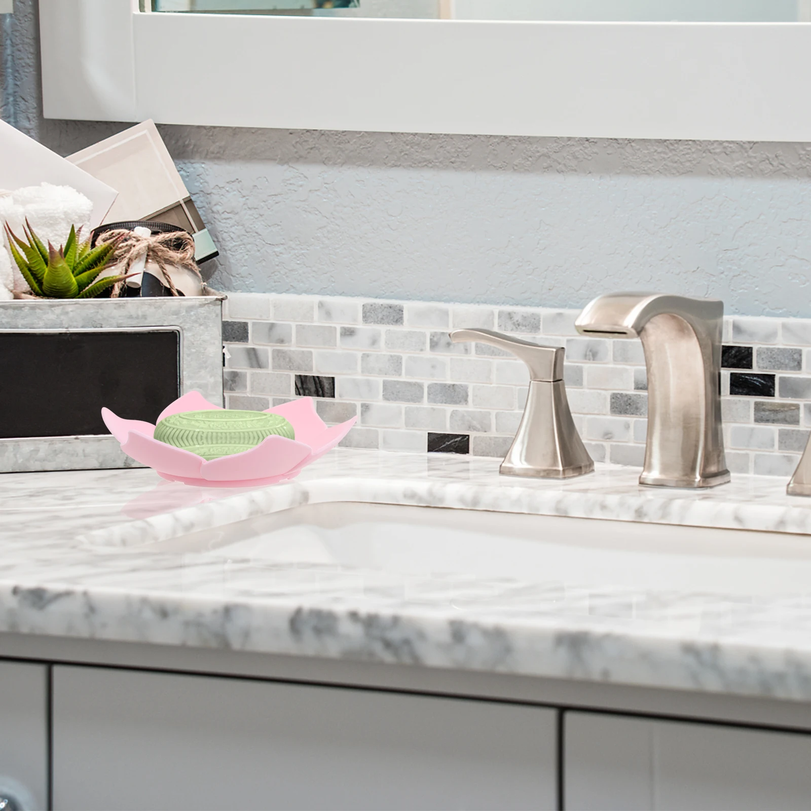 

2 Pcs Lotus Shaped Soap Dish with Drainage Acrylic Kitchen Sink Organizer Bar Shampoo Holder Silica Gel Tray for Counter