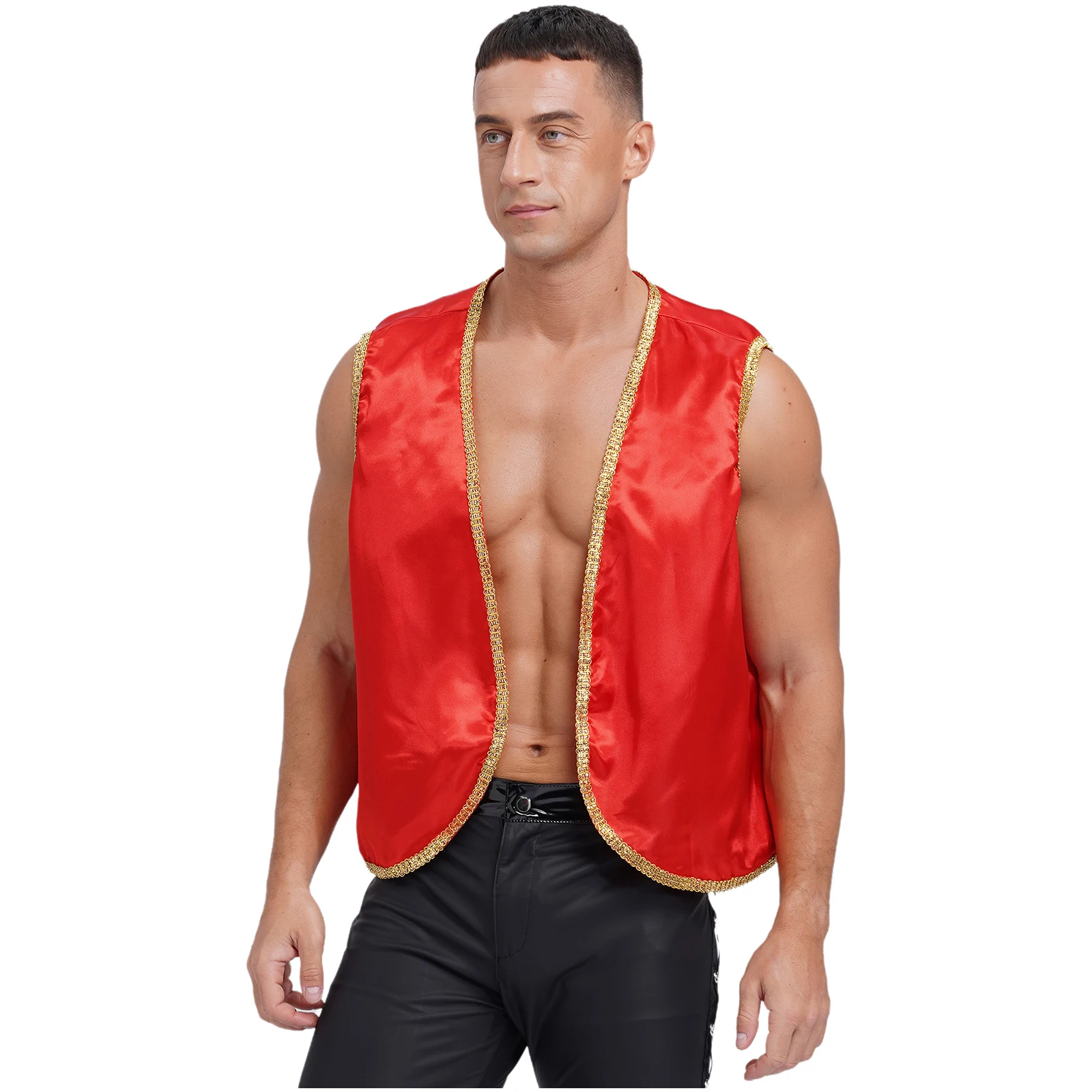 Men's Orient Gilet Open Front Vest Tops Indian Arabian Prince Halloween Cosplay Costume Sleeveless V Neck Cardigan Waistcoat