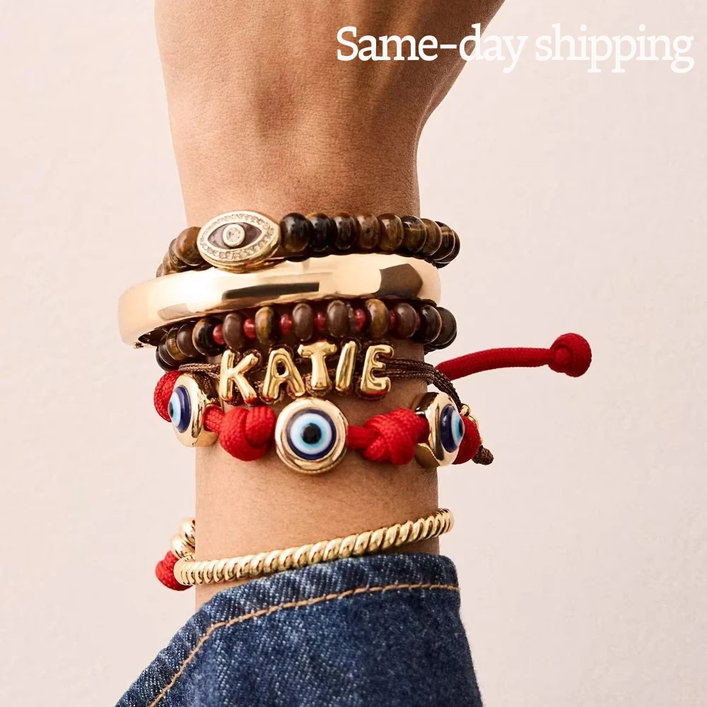 Fashion Popular Multi Gem Evil Eye Adjustable Bracelet Diamond Inlaid Retro Guardian Style High Grade Sense Hand Jewelry Women