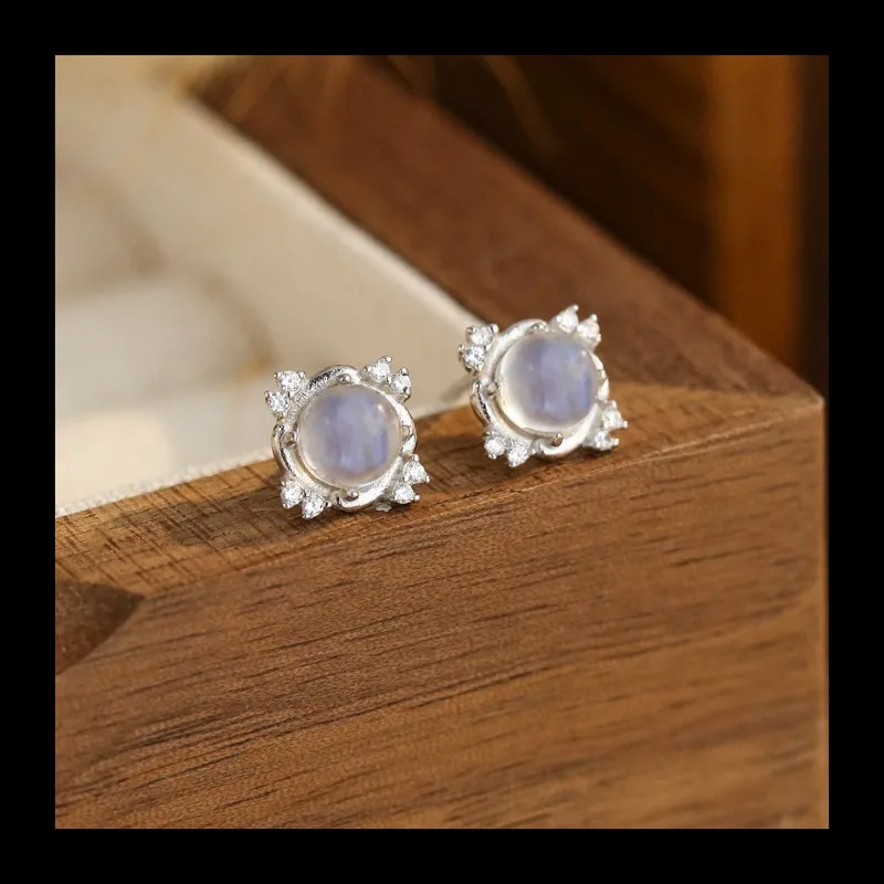 

Лидер продаж Ins, ювелирные изделия, серьги-гвоздики из серебра 925 пробы с цирконием и лунным камнем, новые модные женские серьги, серьги