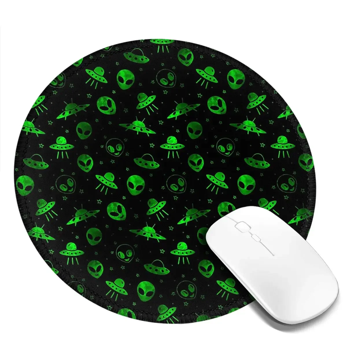 Aliens And UFOs Pattern Round Mouse Pad Computer Keyboard Mouse Mat Gaming Laptop Desk Mat Office Table Mats