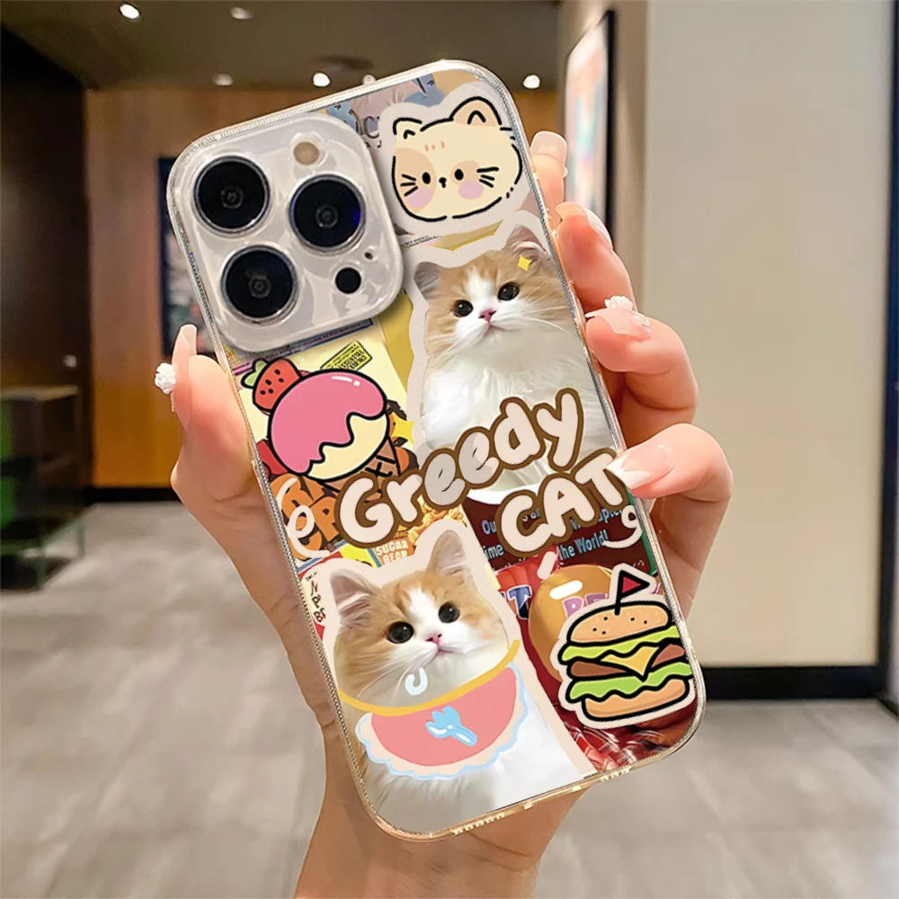 Greedy Cat Dog Burger Day Couple Transparent Soft TPU Silicone Phone Case For iPhone 16 11 12 13 14 15 Pro Max