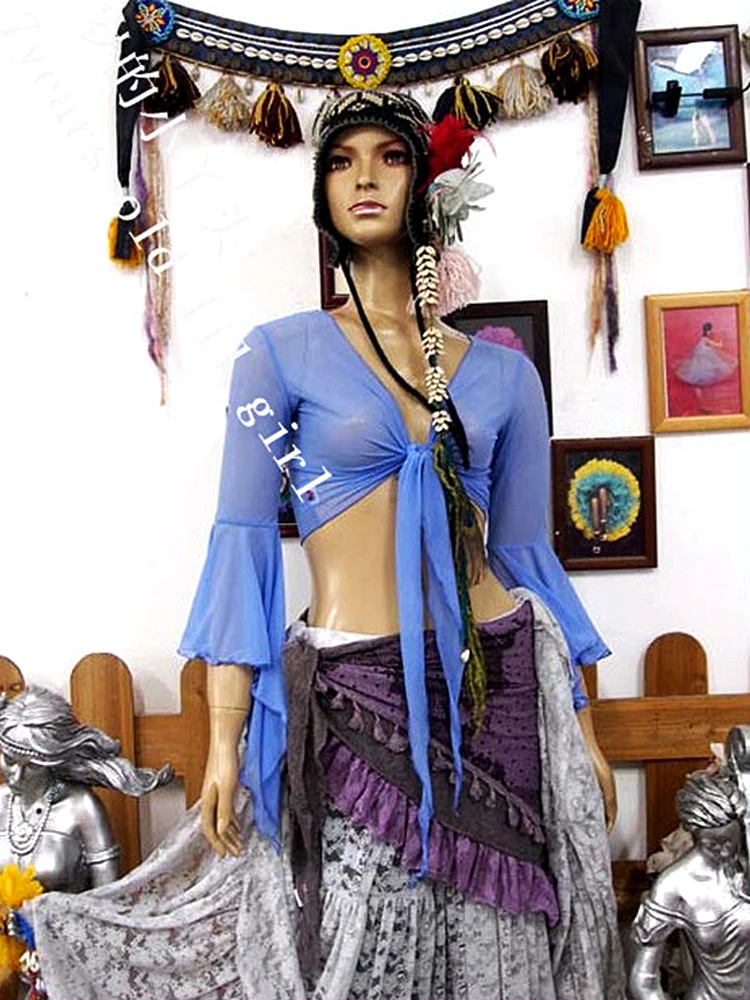 Belly Dance Top โปร่งใสบาง Belly Dance 7 Flare เสื้อ CE38