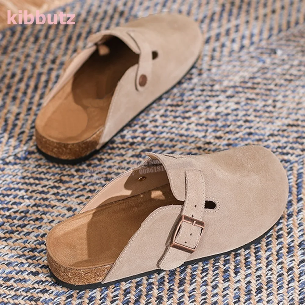 Thick Bottom Soft Sandals Slippers Outwear Half Drag Round Toe Flat With Belt Buckle One Stirrup Casual Shoes Women 2023 Newest